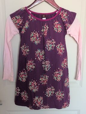 Tea Collection Purple Floral Dot Long-Sleeve Dress with Pink Sleeves